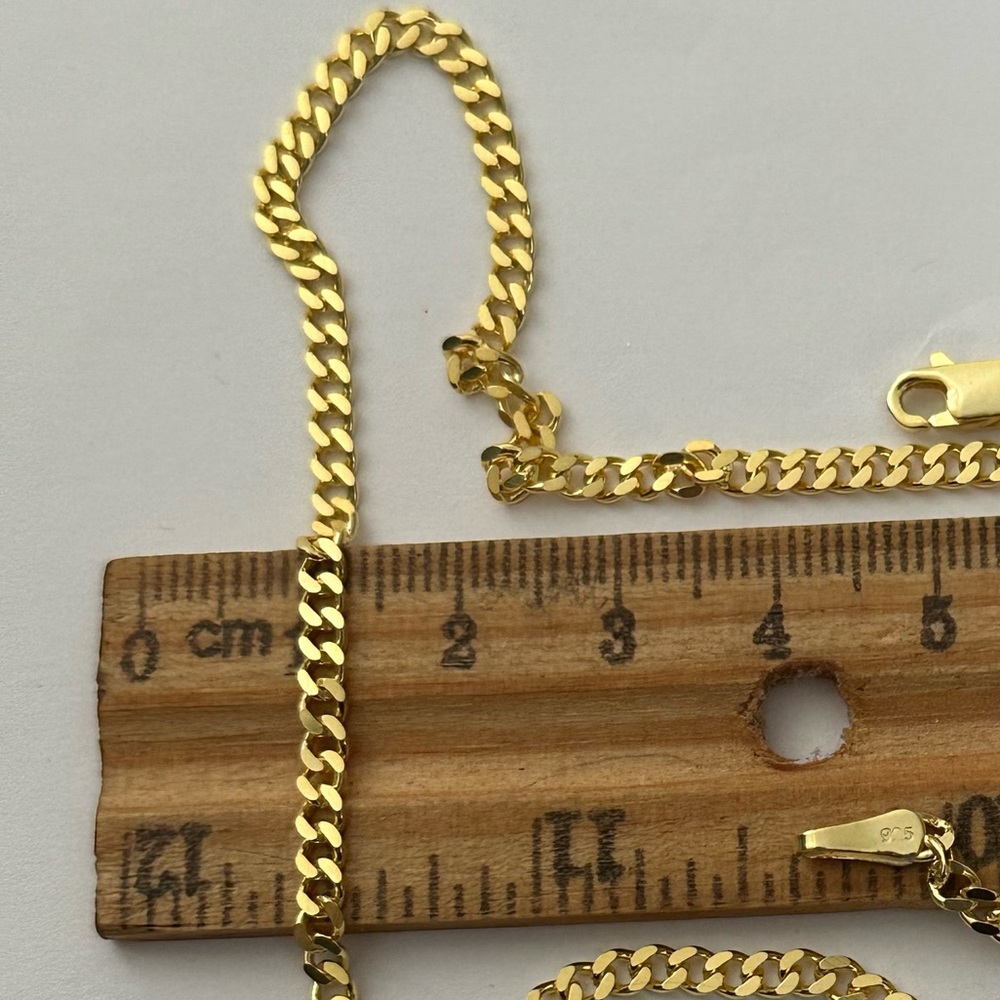925 Silver 7.75” 3mm bracelet cuban chain 18k yellow gold plated Unisex